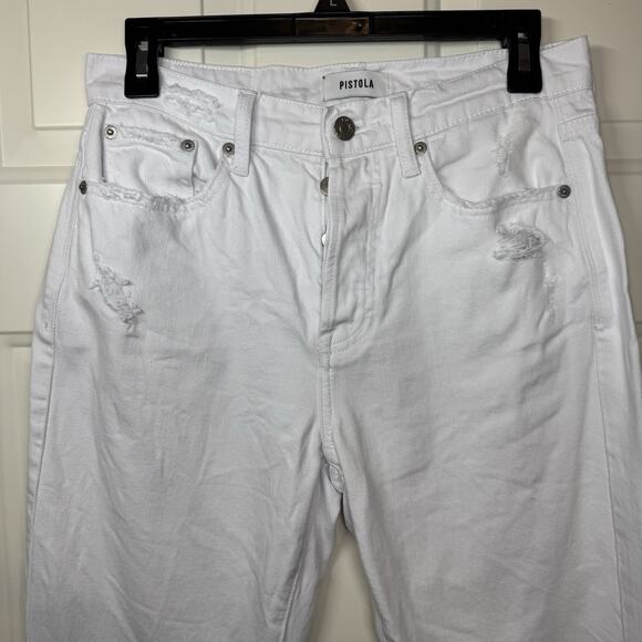 Pistola Jeans Women 26 White Distressed Ankle Frayed Raw Hem Mid Rise Mom Jeans - Picture 2 of 8